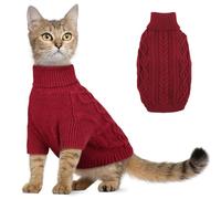 Hjumarayan Dog Jumpers Small, Knitted Jumpers for Small Dogs Cat, Warm Pet Clothes Outfit for Winter Outdoor, Soft Sweater Thick Coat for Mini Dachshund, Toy Poodle, Burgundy Red S