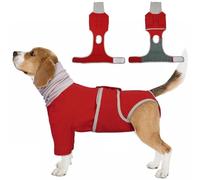 Hjumarayan Dog Recovery Suit Female, Dog Neck Wound Cover, Body Suit after Surgery with Snood Ear Protector, Surgical Baby Grow with Front Legs, Red M