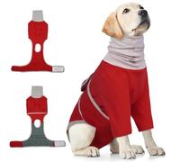Hjumarayan Dog Surgery Recovery Suit, Dog Neck Wound Cover, Body Suit after Surgery with Front Legs, Surgical Baby Grow with Snood Ear Protector, Red XXL