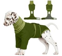 Hjumarayan Dog Surgery Recovery Suit, Dog Neck Wound Cover, Cotton Baby Grow with Front Legs, Body Suit after Surgery, Surgical Vest with Snood Ear Protector, Green XS