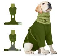 Hjumarayan Dog Surgical Recovery Suit, Dog Neck Wound Cover, Body Suit after Surgery with Front Legs, Cotton Baby Grow with Snood Ear Protector, Green XXXL