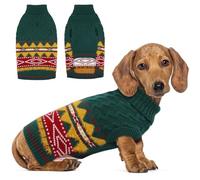 Hjumarayan Fair Isle Dog Jumper - Winter Knit Sweater with Harness Hole Stretchy Easy On/Off Christmas Jumper for Small Medium Dogs(2-54LB), Warm Shih Tzu Clothes Green M