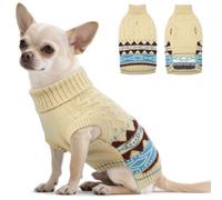 Hjumarayan Fair Isle Dog Jumper - Winter Knit Sweater with Harness Hole Stretchy Easy On/Off Christmas Jumper for Small Medium Dogs(2-54LB), Warm Chihuahua Clothes Beige XS