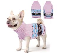Hjumarayan Fair Isle Dog Jumper - Winter Knit Sweater with Harness Hole Stretchy Easy On/Off Christmas Jumper for Small Medium Dogs(2-54LB), Warm French Bulldog Clothes Pink L