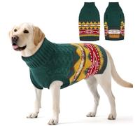 Hjumarayan Fair Isle Dog Jumper - Winter Knit Sweater with Harness Hole Stretchy Easy On/Off Christmas Jumper for Small Medium Dogs(2-54LB), Warm French Bulldog Clothes Green XL