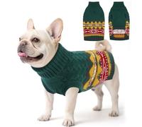 Hjumarayan Fair Isle Dog Jumper - Winter Knit Sweater with Harness Hole Stretchy Easy On/Off Christmas Jumper for Small Medium Dogs(2-54LB), Warm French Bulldog Clothes Green L