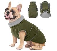 Hjumarayan French Bulldog Coat - Quilted Dog Winter Coats Water-resistant, Harness Hole, Reflective, Warm Jacket Fleece Lined for Schnauzer, Pug, Westie, Larger Mini Poodle (Army Green M)