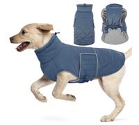 Hjumarayan Large Dog Coat - Quilted Dog Winter Coats Water-resistant, Harness Hole, Reflective, Warm Jacket Fleece Lined for Large Golden Retriever, Labrador, Bernese Mountain (Grayish Blue XXXL)