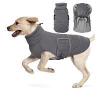Hjumarayan Medium Dog Coat - Quilted Dog Winter Coats Water-resistant, Harness Hole, Reflective, Warm Jacket Fleece Lined for Border Collie, English Bulldog (Gray XL)