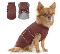 Hjumarayan Small Dog Coat - Quilted Dog Winter Coats Water-resistant, Harness Hole, Reflective, Warm Jacket Fleece Lined for Maltese, Bichon, Mini Pug, Shih Tzu, Mini Dachshund (Reddish Brown S)