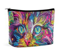 HJUQNGF A Brown Rabbit Cosmetic Bag Portable Toiletry Bag Large Capacity Travel Makeup Bags Beauty Makeup Organizer for Full-Sized Shampoo Conditioner Brushes Set Makeup Accessories, A Psychedelic Cat