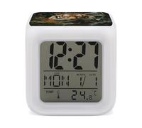 HJUQNGF Alarm Clock Small LED Display Digital Alarm Clock Jungle Tiger Colorful Clock Electronic Clock with 7 Ambient Lighting Sleep Timer for Bedrooms Simple Operation