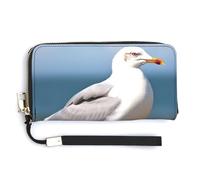 HJUQNGF Black White Piano Keyboard Wristlet Long Wallet Womens Purse Wallet Zip Clutch Large Capacity Leather Purse Credit Card Holder Coin Purse, Cute Seagull, 20.0*10.5cm