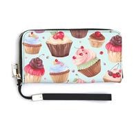 HJUQNGF Blue Floral Wristlet Long Wallet Womens Purse Zip Clutch Large Capacity Leather Purse Credit Coin Purse, Cupcake Pattern, 20.0*10.5cm