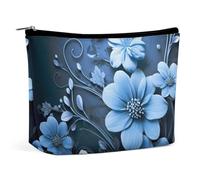 HJUQNGF Boat on The Ocean Cosmetic Bag Portable Toiletry Bag Large Capacity Travel Makeup Bag Beauty Makeup Organizer for Full-Sized Shampoo Conditioner Brushes Set Makeup Accessories, Blue Flowers,