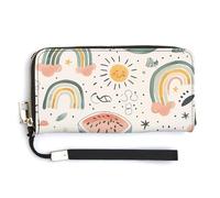 HJUQNGF Bright Light Yellow Wristlet Long Wallet Womens Purse Zip Clutch Large Capacity Leather Purse Credit Coin Purse, Watermelon and Rainbow, 20.0*10.5cm