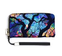 HJUQNGF Bugs And Leaves Wristlet Long Wallet Womens Purse Zip Clutch Large Capacity Leather Purse Credit Coin Purse, Abstract Art of Trees, 20.0*10.5cm