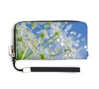 HJUQNGF Bunny Hopping Pattern Wristlet Long Wallet Womens Purse Wallet Zip Clutch Large Capacity Leather Purse Credit Card Holder Coin Purse, Dewdrops on Flowers, 20.0*10.5cm