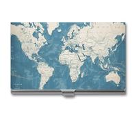 HJUQNGF Business Card Holder Blue Map of The World Business Card Case Slim Pocket Card Holders Name Card Holder Metal Business Card Organizer Business Card Carrier for Men Women, silver, 3.7x2.2x0.3