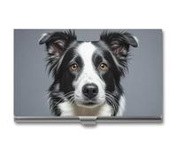 HJUQNGF Business Card Holder Border Collie Business Card Case Slim Pocket Card Holders Name Card Holder Metal Business Card Organizer Business Card Carrier for Men Women, silver, 3.7x2.2x0.3 Inches