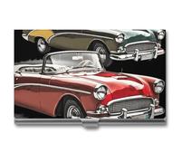 HJUQNGF Business Card Holder Classic Car Roadsters Old Fashioned Business Card Case Slim Pocket Card Holders Name Card Holder Metal Business Card Organizer Business Card Carrier for Men Women, silver,