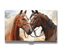HJUQNGF Business Card Holder Couple Horse Business Card Case Slim Pocket Card Holders Name Card Holder Metal Business Card Organizer Business Card Carrier for Men Women, silver, 3.7x2.2x0.3 Inches