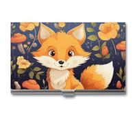 HJUQNGF Business Card Holder Cute Animal Fox Flower Business Card Case Slim Pocket Card Holders Name Card Holder Metal Business Card Organizer Business Card Carrier for Men Women, silver, 3.7x2.2x0.3