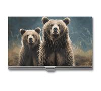 HJUQNGF Business Card Holder Encounter Animal Bear Business Card Case Slim Pocket Card Holders Name Card Holder Metal Business Card Organizer Business Card Carrier for Men Women, silver, 3.7x2.2x0.3