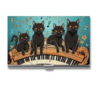 HJUQNGF Business Card Holder Four Black Cats on The Piano Business Card Case Slim Pocket Card Holders Name Card Holder Metal Business Card Organizer Business Card Carrier for Men Women, silver,