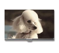 HJUQNGF Business Card Holder French Poodle Business Card Case Slim Pocket Card Holders Name Card Holder Metal Business Card Organizer Business Card Carrier for Men Women, silver, 3.7x2.2x0.3 Inches