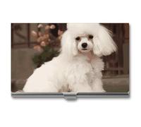 HJUQNGF Business Card Holder French Poodle Business Card Case Slim Pocket Card Holders Name Card Holder Metal Business Card Organizer Business Card Carrier for Men Women, silver, 3.7x2.2x0.3 Inches