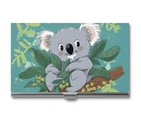 HJUQNGF Business Card Holder Koala Vine Cartoon Business Card Case Slim Pocket Card Holders Name Card Holder Metal Business Card Organizer Business Card Carrier for Men Women, silver, 3.7x2.2x0.3