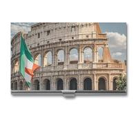 HJUQNGF Business Card Holder Roman Colosseum Italian Flag Business Card Case Slim Pocket Card Holders Name Card Holder Metal Business Card Organizer Business Card Carrier for Men Women, silver,