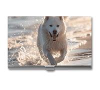 HJUQNGF Business Card Holder Running on The Beach Business Card Case Slim Pocket Card Holders Name Card Holder Metal Business Card Organizer Business Card Carrier for Men Women, silver, 3.7x2.2x0.3