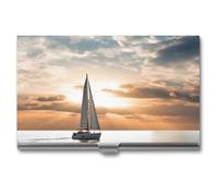 HJUQNGF Business Card Holder Sailing Boat on The Sea Business Card Case Slim Pocket Card Holders Name Card Holder Metal Business Card Organizer Business Card Carrier for Men Women, silver, 3.7x2.2x0.3
