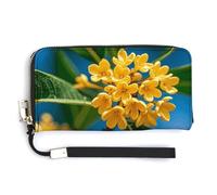 HJUQNGF Cartoon Animal Patterns Wristlet Long Wallet Womens Purse Wallet Zip Clutch Large Capacity Leather Purse Credit Card Holder Coin Purse, ed with yellow osmanthus flowers, 20.0*10.5cm