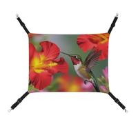 HJUQNGF Cat Hammock Soft Breathable Pet Hanging Hammock with Metal Hooks Hummingbirds Red Flower Hibiscus Sleeping Hammock Portable Cat Cage Bed for Cats Small Dogs Small Animals