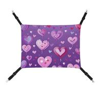 HJUQNGF Cat Hammock Soft Breathable Pet Hanging Hammock with Metal Hooks Purple Love Pattern Sleeping Hammock Portable Cat Cage Bed for Cats Small Dogs Small Animals