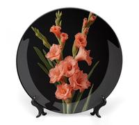 HJUQNGF Ceramic Plate for Decoration Coral Colored Flowers Bone China Decorative Plate With Display Stand 8inch Ceramic Collections Plate Decorative Ornament for Home Decor