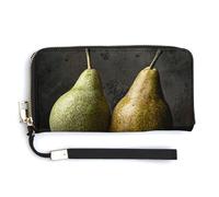 HJUQNGF Colorful Flower Pattern Wristlet Long Wallet Womens Purse Zip Clutch Large Capacity Leather Purse Credit Coin Purse, Two Green Pears, 20.0*10.5cm