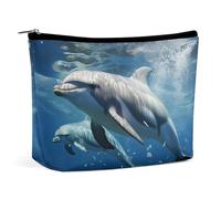 HJUQNGF Cosmetic Bag A Sleeping Fox Portable Toiletry Bag Large Capacity Travel Makeup Bag Beauty Makeup Organizer for Full-Sized Shampoo Conditioner Brushes Set Makeup Accessories, Cute Dolphins, One
