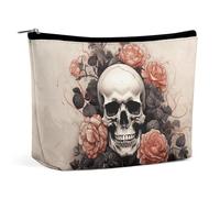 HJUQNGF Cosmetic Bag Ancient Skull And Flowers Portable Toiletry Bag Large Capacity Travel Makeup Bag Beauty Makeup Organizer for Full-Sized Shampoo Conditioner Brushes Set Makeup Accessories, Ancient