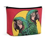 HJUQNGF Cosmetic Bag Cute Black Pug Portable Toiletry Bag Large Capacity Travel Makeup Bag Beauty Makeup Organizer for Full-Sized Shampoo Conditioner Brushes Set Makeup Accessories, Two Red Parrots,
