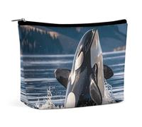 HJUQNGF Cosmetic Bag Draw Two Cats Portable Toiletry Bag Large Capacity Travel Makeup Bag Beauty Makeup Organizer for Full-Sized Shampoo Conditioner Brushes Set Makeup Accessories, Orca Killer Whale,