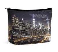 HJUQNGF Cosmetic Bag Draw Two Cats Portable Toiletry Bag Large Capacity Travel Makeup Bag Beauty Makeup Organizer for Full-Sized Shampoo Conditioner Brushes Set Makeup Accessories, New York Night, One