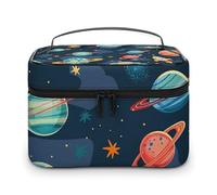 HJUQNGF Cosmetic Bag Portable Cartoon Planet Pattern Toiletry Bag Large Capacity Travel Makeup Bag Beauty Makeup Organizer for Full-Sized Shampoo Conditioner Brushes Set Makeup Accessories, white,