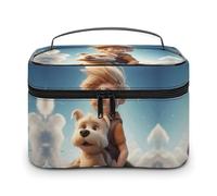 HJUQNGF Cosmetic Bag Portable Cyan Vine Pattern Toiletry Bag Large Capacity Travel Makeup Bag Beauty Makeup Organizer for Full-Sized Shampoo Conditioner Brushes Set Makeup Accessories, Boy and Puppy,