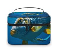 HJUQNGF Cosmetic Bag Portable Fish Circling in The Sea Toiletry Bag Large Capacity Travel Makeup Bag Beauty Makeup Organizer for Full-Sized Shampoo Conditioner Brushes Set Makeup Accessories, white,