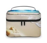 HJUQNGF Cosmetic Bag Portable Hand Drawn Elements Toiletry Bag Large Capacity Travel Makeup Bag Beauty Makeup Organizer for Full-Sized Shampoo Conditioner Brushes Set Makeup Accessories, Summer Beach,
