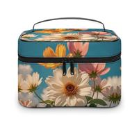 HJUQNGF Cosmetic Bag Portable Lovely Blooming Flowers Toiletry Bag Large Capacity Travel Makeup Bag Beauty Makeup Organizer for Full-Sized Shampoo Conditioner Brushes Set Makeup Accessories, white,